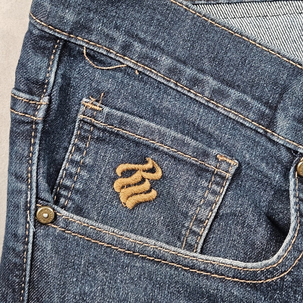Rocawear Jeans Mens 38x28 Slim Fit Dark Wash Embroidered Pocket Streetwear Logo - Picture 6 of 12
